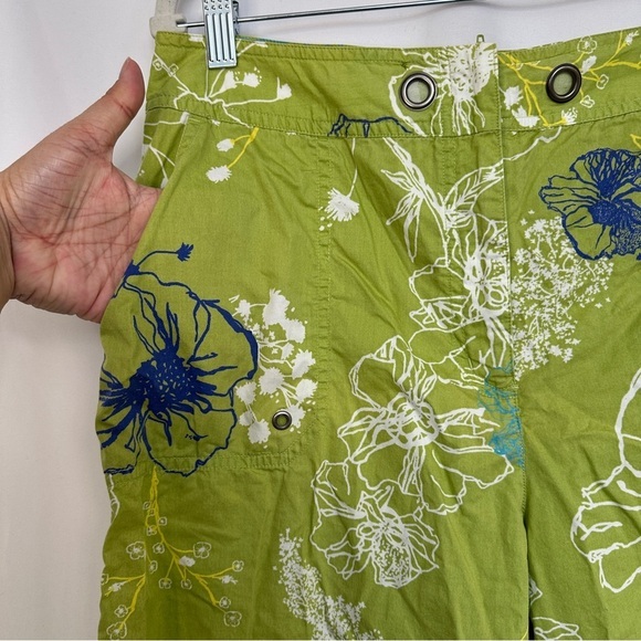 Chico's Cropped Capri Pants Womens 2 Green Cotton Floral Print Tropical Coastal - Picture 5 of 13